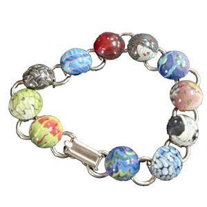 Porcelain Millefiori Link Bracelet By Blue Bus Studio Handmade Artisan Alaska 7"